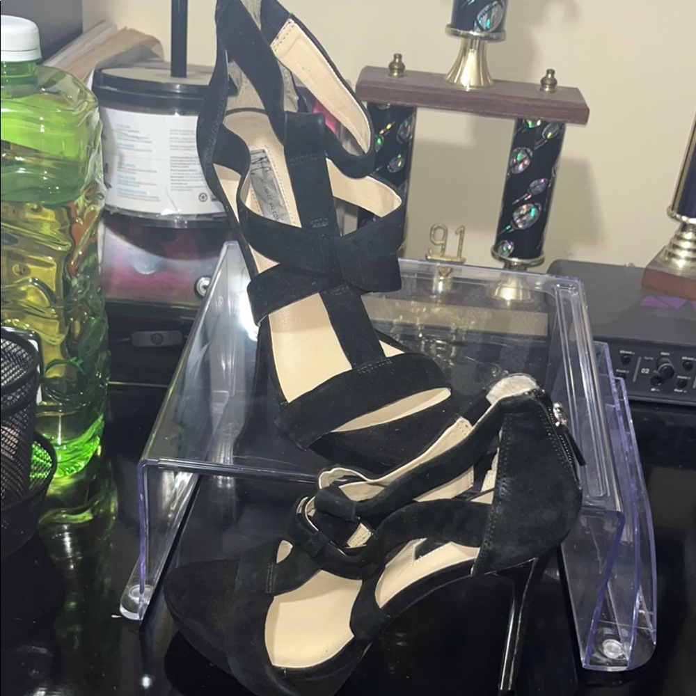 INC International Concepts Black Strappy Suede Heels